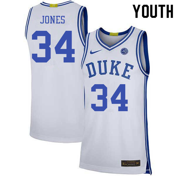 Youth #34 Bates Jones Duke Blue Devils College Basketball Jerseys Sale-White